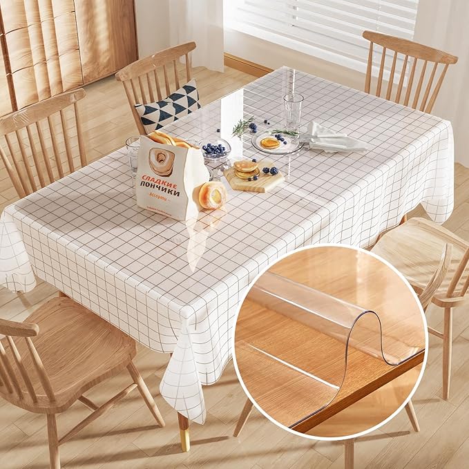 Crystal Clear Plastic Table Cover Protector, 42" x 72" Spill Resistant Easy Flat PVC Desk Pad Mat, 1.5mm Thick Rectangle Vinyl Table Top Protector for Dining Room Table, Office, Dresser