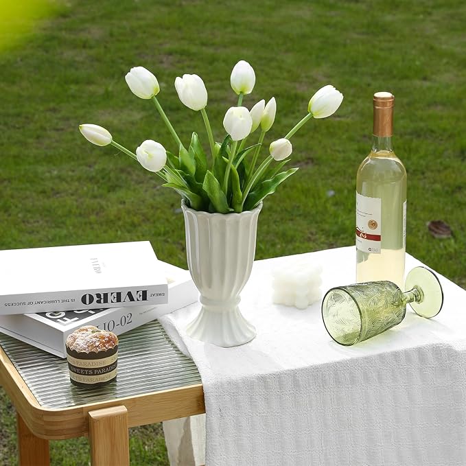 15PCS Artificial Tulips Real Touch White Faux Latex Flowers Lifelike Fake Tulip Bouquet Flowers Arrangements for Wedding Home Kitchen Garden Table Party Decoration
