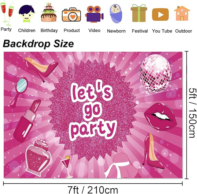 7x5ft Shiny Pink Neon Happy Birthday Decoration Backdrop for Princess Lady Girls Women Theme Party Glitter Pink Bokeh Table Wall Decorations Banner Sparkle Birthday Photo Booth Background