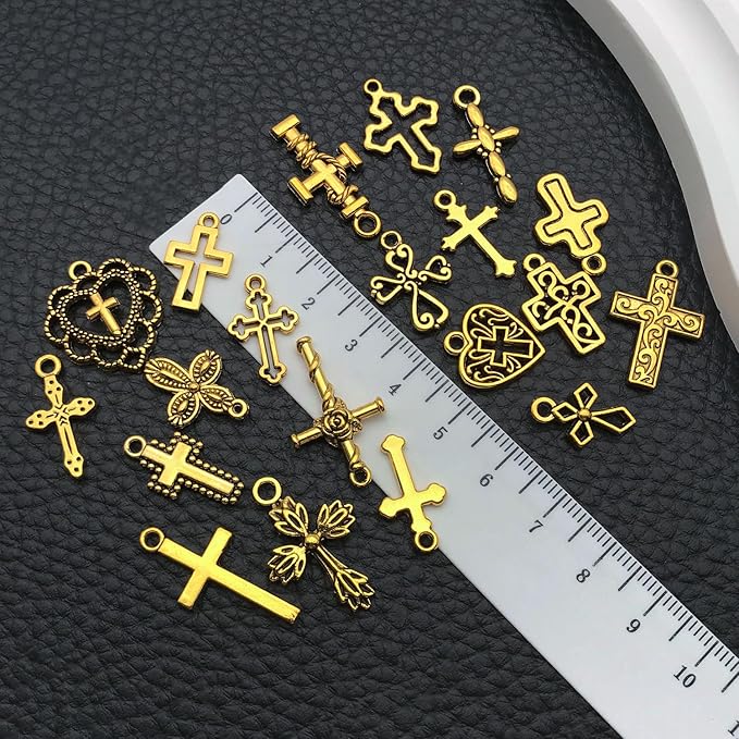 WOCRAFT 60pcs Antique Gold Cross Bracelet Charms for Jewelry Making Sets DIY Necklace Bracelet Keychain Crafting Charms Kit Craft Supplies (SN906)
