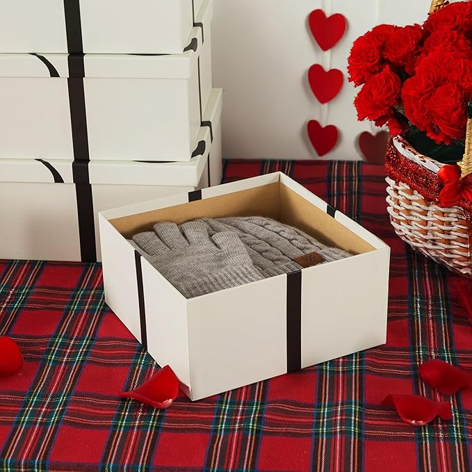 Soul & Lane Valentine's Day Gift Boxes with Lids for Presents, Set of 4 Elegant Large Square Decorative Reusable Nesting Gift Boxes for Gifts and Décor