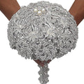 Brooch Wedding Bouquet - Luxury Bride Bouquet with Rhinestone Brooch and Crystal Handle for Elegant Weddings