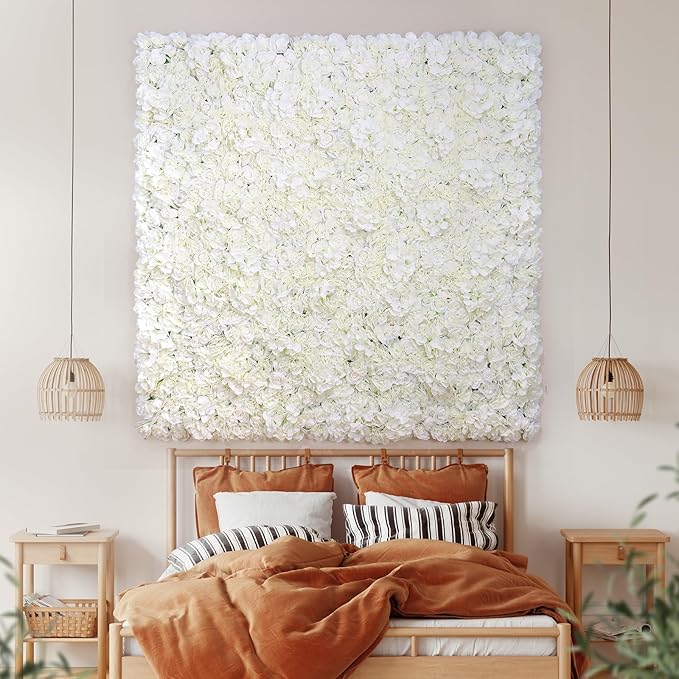 Silk Flower Wall Panels Backdrop 15 * 15inch- 12Pcs Wedding Wall DIY 3D Floral Panels Handmade Fake Flower Screen for Photo Photography Party Event Baby Shower Wall Background Décor-White