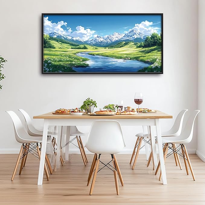 Mountain River Large Wall Art Framed Nature Scenery Wall Decor for Living Room Mountain Landscape Pictures Oversized Canvas Print Painting Modern Extra Large Framed Artwork for Bedroom Office 60"x30"