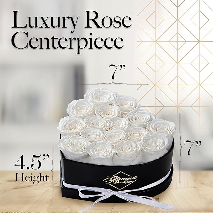 GLAMOUR BOUTIQUE 16 Flower Forever Heart Shape Box - Preserved Roses Gift for Her, Preserved Flowers, White