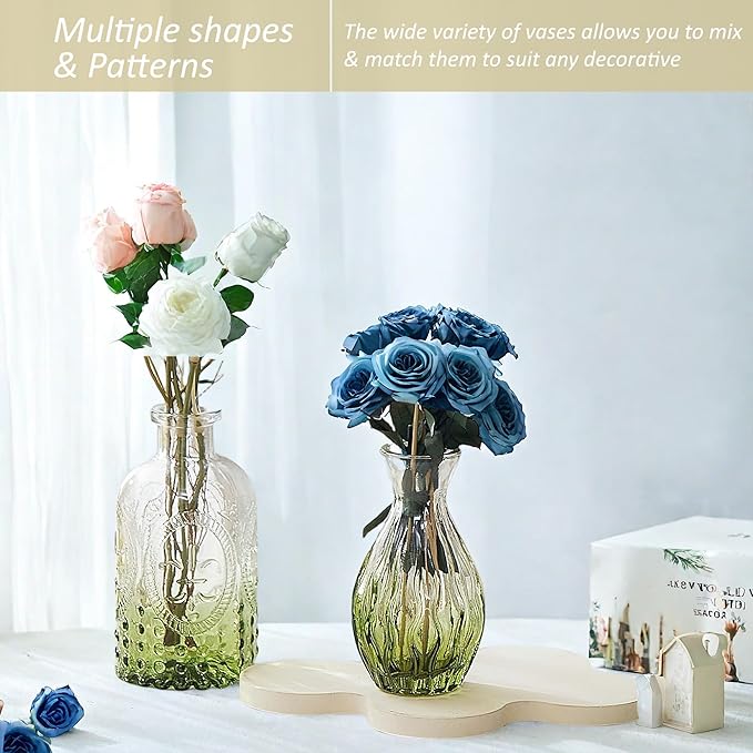 Glass Bud Vases Set of 40 PCS, Small Flower Vases for Wedding Centerpiece Table Decoration, Vintage Vase in Bulk for Flower Arrangements, Mini Vase for Birthday Party, Festival Home Decor,Green