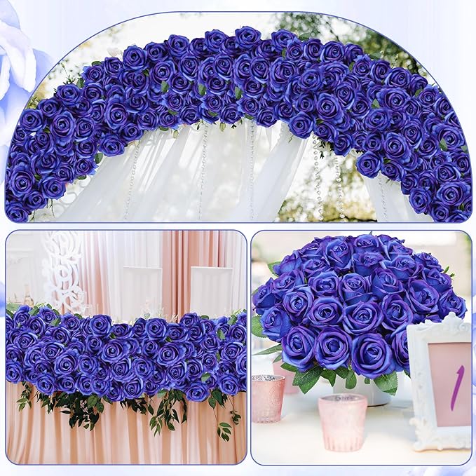 80 Pcs Roses Artificial Flowers,Silk Royal Blue Rose Artificial Flowers,Fake Blue Roses Petals Long Stem Roses for Wedding Bouquet Home Party Decor