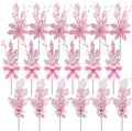 18 Pack 3 Styles 17 Inch Christmas Glitter Poinsettia Berry Stems Ornaments Artificial Floral Branches Picks for Christmas Tree Home Vase Holiday Party Decor(Pink)