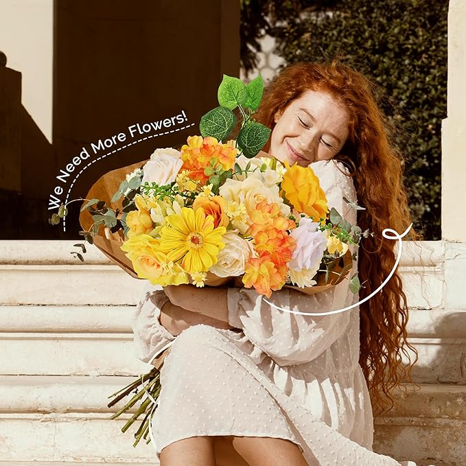 Artificial Flowers, Spring Summer Flower with Wire Stem, Fake Flowers for DIY Yellow Flower Box Wedding Bouquet Table Centerpieces Baby Shower Home Décor