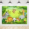 Riyidecor Jungle Safari Animal Backdrop Polyester Fabric Green Animation Kids Panda Lion 7Wx5H Feet Cute Wildlife Zoo Zebra Photography Background Birthday Baby Shower Photo Studio Shoot