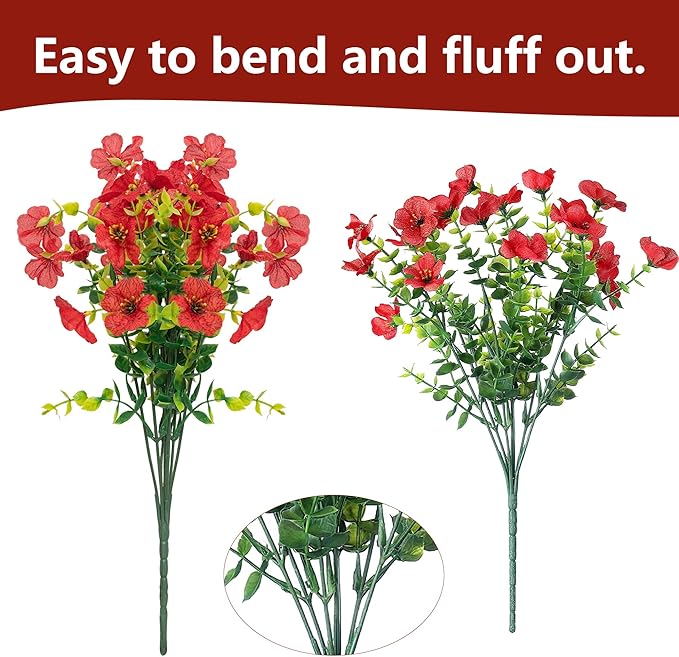 Artificial Flowers Faux Plants for Outdoor Garden Home Weeding Decoration, 12 Bundles Silk Colorful Daisy with Eucalyptus Leaves Fake Plants Greenery for Outdoor Outside Winter Chrsitmas Decor