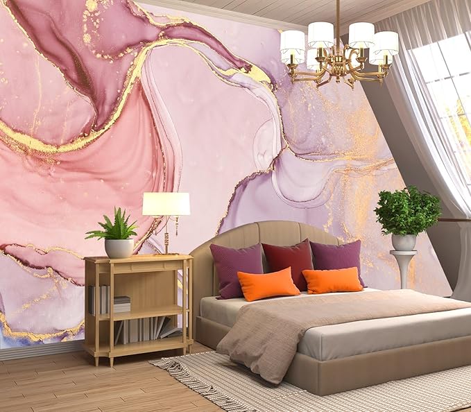 Eierme-Pink Gold Marble Swirl Abstract Background Mural Wallpaper Peel and Stick 137" x 102"