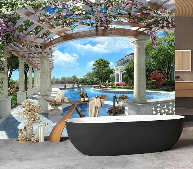 Cliouar-Backyard Villa with Swimming Pool Wall Mural Wallpaper Peel and Stick 137" x 102"