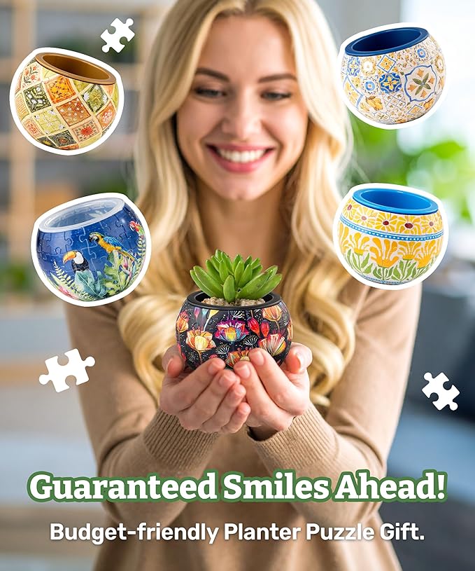 PieceRelax 3D Puzzle Planter 80 Pieces - Flower Pot - Colorful Poppies, Home Decor Flower Pots for Indoor Cactus, Succulents Pots [K1118]