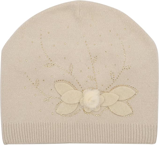 ZLYC Women Floral Slouchy Beanie Hat Double Layer Winter Knit Skull Cap