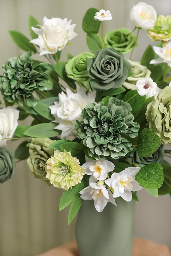 Green Artificial Flowers Combo Set Fake Flower Leaf Box with Stemst for DIY Wedding Bridal Bouquet, Centerpieces, Home Decor, Floral Arrangement Decor