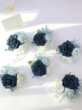 Meldel Navy Blue Wrist Corsage,Set of 6, Homecoming Wrist Flower Girl/Mother Corsages Wristlet Décor Perfect for Bride Bridesmaids Wedding Guests Hand Flower, Proms, Party, Ceremony Anniversary