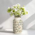 White and Green Vintage Vase, Chinoiserie Floral Vases for Flowers, Rustic Farmhouse Ceramic Vase for Home Decor, Living Room, Shelf, Office, Vintage Room Decor, 9 inch