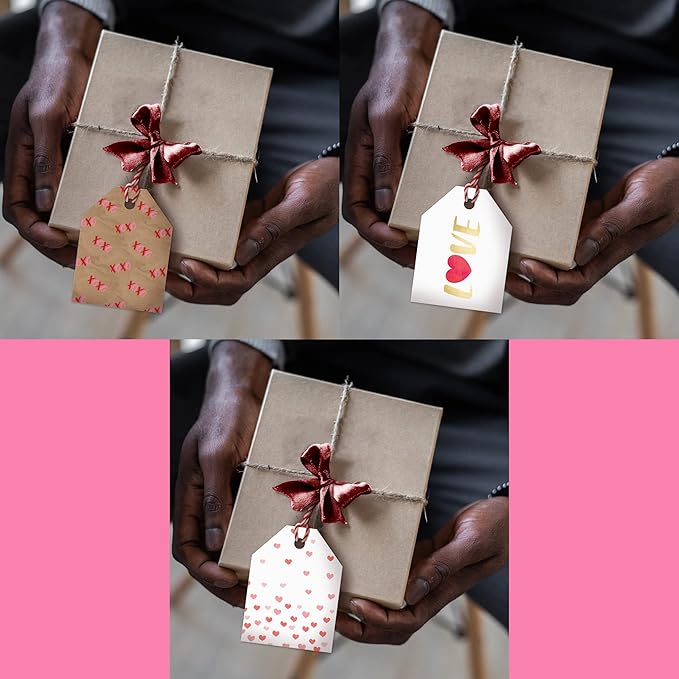 Pro Supply Global 24 Count of 2.5 Inch x 3 Inch Pre Strung Valentine's Day Fading Hearts Gift Tag Assorted Printed Designs on Large Cardstock Gift Hang Tags - Ideal to Use on Bags