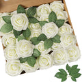 AmyHomie Artificial Flower Ivory Rose 25pcs Real Looking Fake Roses w/Stem for DIY Wedding Bouquets Centerpieces Arrangements Party Baby Shower Valentines Day Christmas Tree Decorations