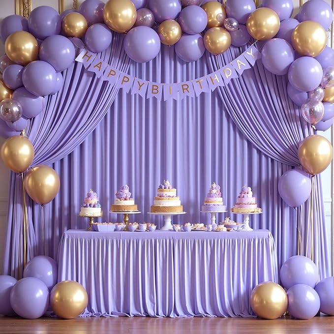 Lavender Backdrop Curtains 4 Panels - Wrinkle-Free Polyester Photography Drapes for Baby Shower & Party Background Backdrop Stand - 16 X10FT