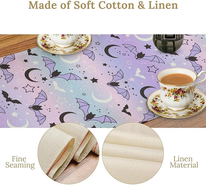Gothic Table Runner,Cute Bat Star Sky Print Table Runner for Home Kitchen Table Dining Garden Farmhouse Wedding Party Decor 13x90 Inch