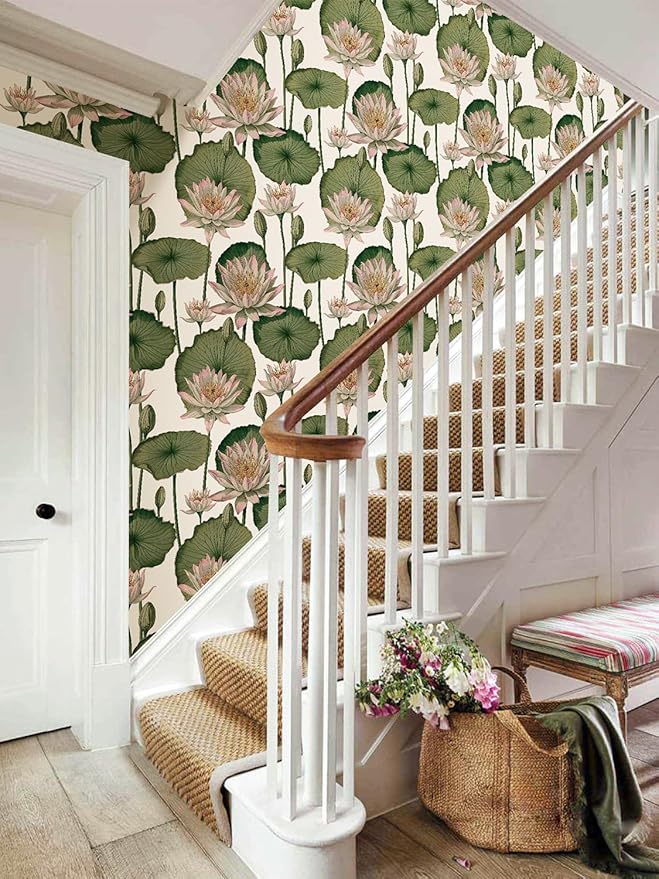 Orainege Floral Wallpaper Peel and Stick Floral Contact Paper Boho 16.9inx118.1in Lotus Flower Wallpaper Removable Self Adhesive Wall Paper for Bedroom Cabinets Decorative