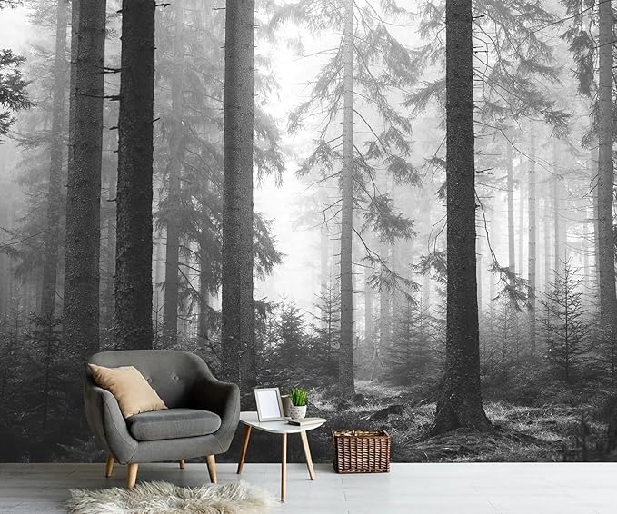 PYFFYP- Dark Foggy Forest Wallpaper murals for Bedroom(Not Peel and Stick)