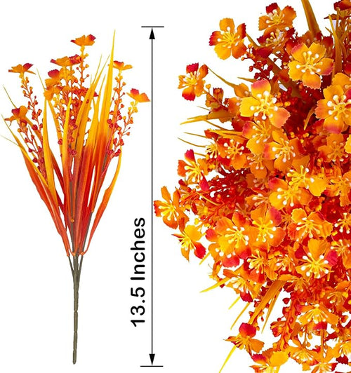 12 Bundles Artificial Fall Flowers for Outdoors Fake Plants UV Resistant Plastic Plants Shrubs Bushes for Home Fall Front Door Porch Garden Autumn Decor (Fall Orange)
