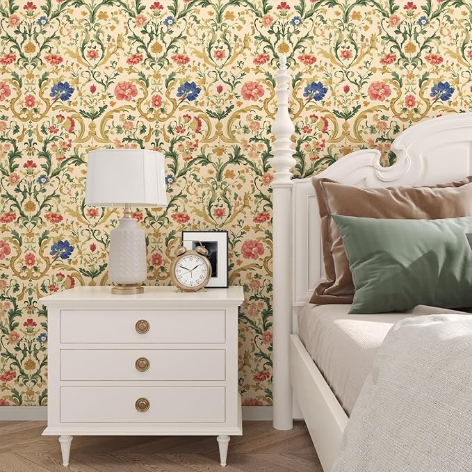 Yellow Floral Peel and Stick Wallpaper Boho Leaf Wallpaper Colorful Flower Contact Paper 17.5in x 32.8ft Removable Self Adhesive Vinyl Wall Mural Wall Paper for Cabinet Nursery Bedroom Stairs Kitchen