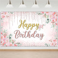 Avezano Happy Birthday Backdrop Banner for Girls Women Happy Birthday Banner Floral Glitters Happy Bday Background Party Supplies 70.8 x 43.3 Inch