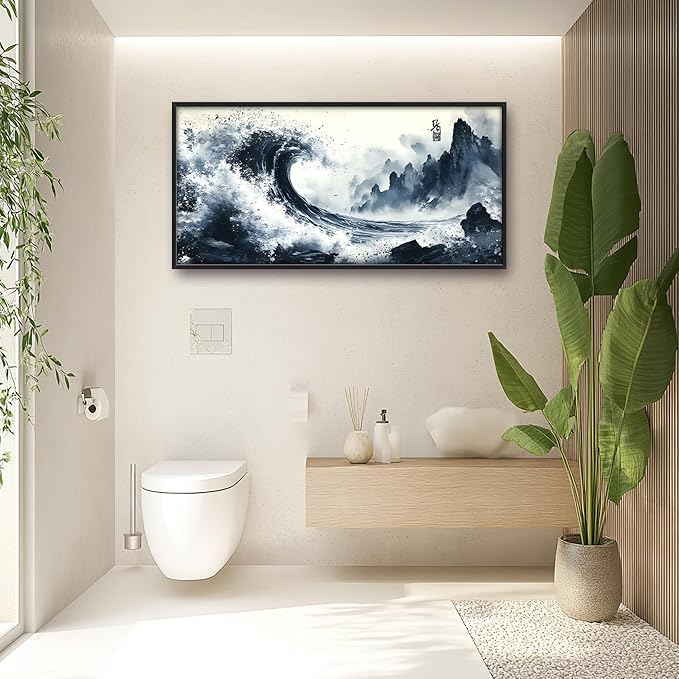 Mountain Wave Large Wall Art Framed Chinese Wall Decor for Living Room Waves Pictures Oversized Canvas Print Painting Modern Extra Large Framed Artwork for Bedroom Office Home Decor 60"x30"