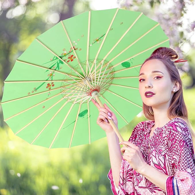 33" Green Flower Silk Cloth Decoration Handmade Parasol Umbrella Chinese Japanese Asian DIY Art Dance Classical Umbrella for Wedding Parties Photography Costumes Cosplay (Green)