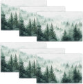 Misty Forest Placemats Set of 6, Green Tree Landscape Place Mats, Rustic Mountain Dining Table Mats, Washable Placemats for Kitchen Dining Room 18L'' × 12W''
