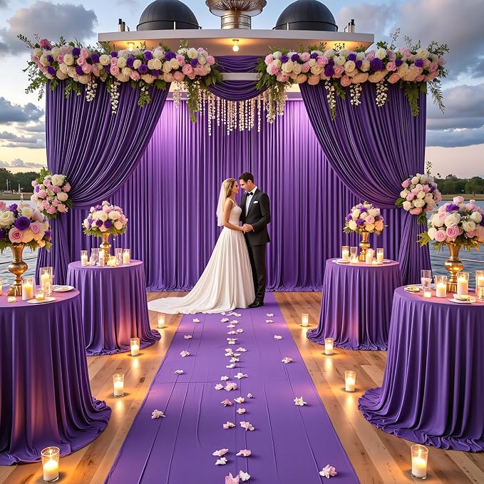 PartyVillage 20ft×15ft Deep Purple Backdrop Curtain for Wedding Parties, 4 Panels Wrinkle Free 15 FT Long Polyester Photo Backdrop Drapes Back Drop Cloth for Birthday Photography Background