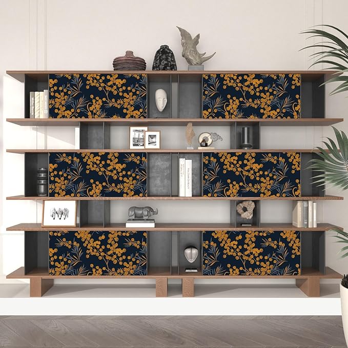 Boho Wallpaper Peel and Stick Leaf Wallpaper for Kitchen Vintage Contact Paper 17.5" x 118" Waterproof Vinyl Self Adhesive Dark Floral Wall Paper for Bedroom Walls Cabinet Locker Decor