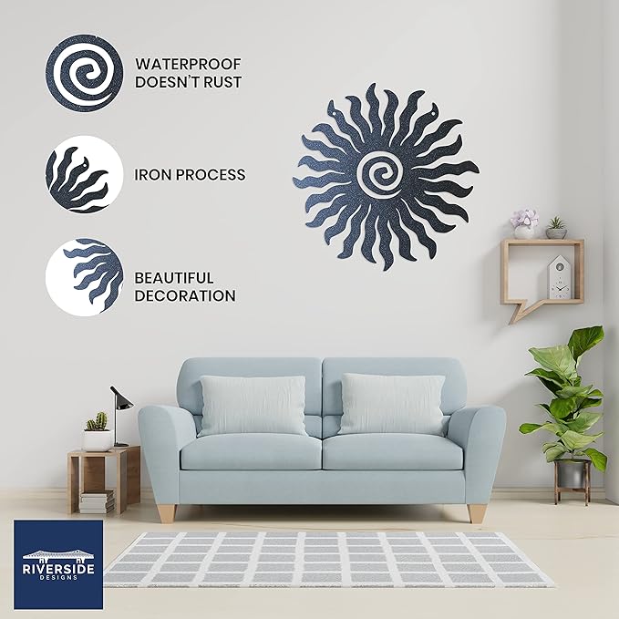 Riverside Designs Sunburst Metal Wall Art Steel Outdoor Decor - Heavy-Duty and Waterproof - Made in USA (12", Black)