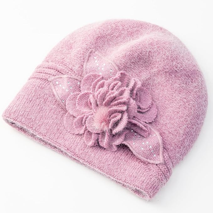 Flower Women Beret, Double Layer Thickened Winter Knitted Beanie Beret Hat, Stylish French Dress Beret Hats for Women