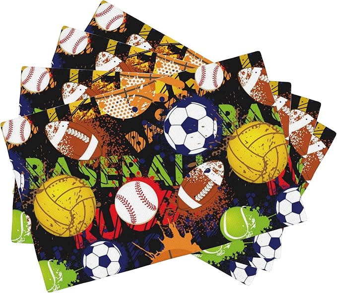 Watercolor Balls Placemats Set of 4, 12x18 Inch Non-Slip Washable Heat Resistant Linen Fabric Table Mats,Place Mats for Holiday Party