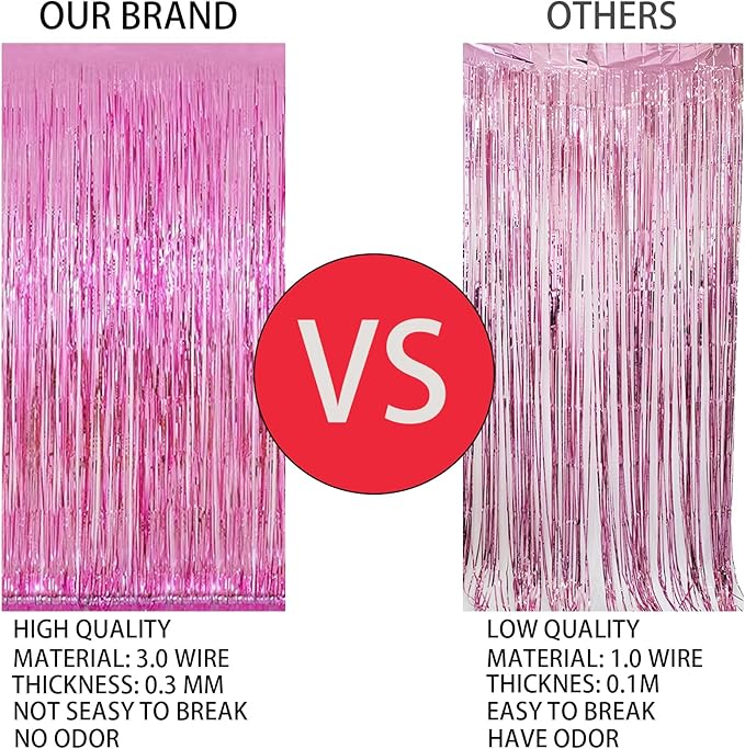 Keyali 3 Pack 3.3 * 8.3 ft Foil Curtain Metallic Tinsel Fringe Curtains Photo Booth Props Backdrop for Birthday Wedding Engagement Baby Shower Christmas Holiday Celebration Partyl,Pink