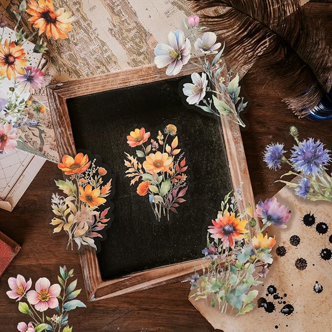 120 Pcs Waterproof Floral Stickers Set, Clear Botanical Journaling Stickers for Scrapbooks, Planners, Cards, DIY Crafts, Laptop & Water Bottle Decoration