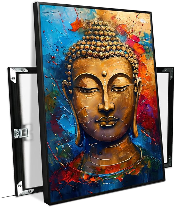 Golden Serenity Buddha Vintage Painting Wall Art Spirituality and Modern Art Wall Decor Adds Brilliance to Vibrant Home Decor 12x18in Metal blackFramed