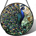 Stained Glass Window Hanging, Blue Green Peacock Decor Suncatcher for Door Garden Home Decoration Bird Sun Catchers Christmas Mother's Day Birthday Gifts for Women Men Mom Nana Friend 7.8 in