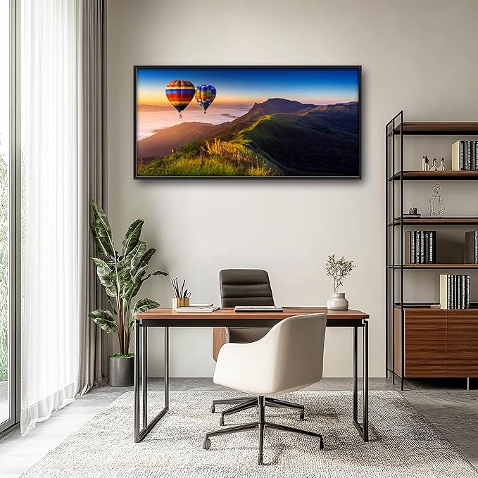 Framed Large Pictures Wall Art for Living Room, Nature Scenery Mountain Landscape Oversized Wall Decor Hot Air Balloon Canvas Print Painting Extra Large Framed Artwork for Bedroom Office 60"x30"