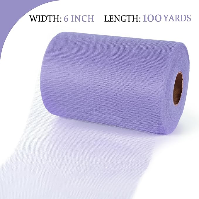 Light Purple Tulle Mesh Ribbon 6 Inch x 100 Yards(300ft) Netting Spool Fabric Ribbon Ideal for Tutu Skirt Art Gift Wrapping Flower Bouquet Crafts Weddings Floral Arrangements