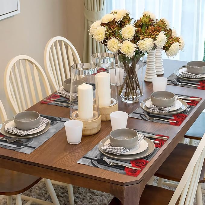 Wine Linen Table Placemats Set of 6 Red Rose Wine Barrel Print Placemat Indoor Outdoor Party Home Desktop Kitchen Dining Room Decoration 12x18 Inch
