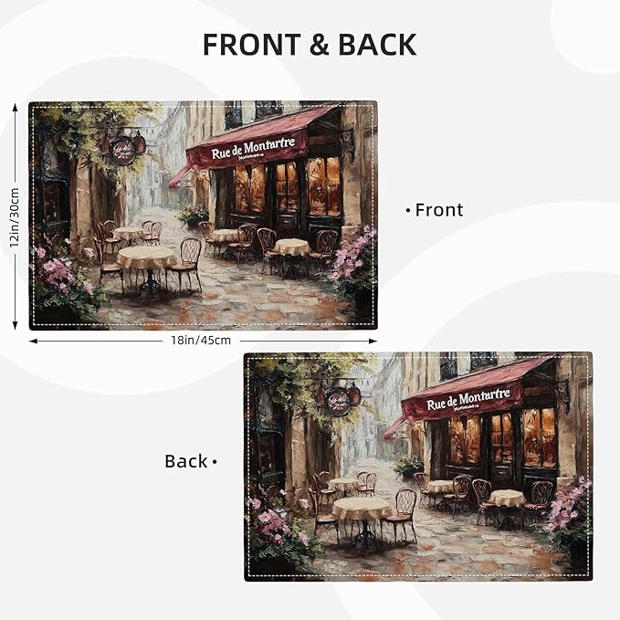 Street Scene Placemats Set of 6, Italian Place Mats, Rustic Street Stone Rock Houses in Italy City Dining Table Mats, Washable Placemats for Kitchen Dining Room 18L'' × 12W''