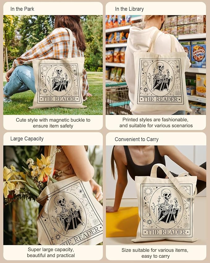 Aesthetic Tote Bag for Women- with Magnetic Buckle and Zipper Inner Pocket Cloth Cotton Canvas Tote Bags