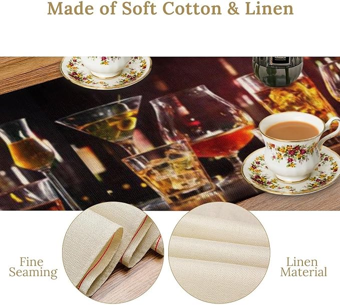 Red Wine Retro Table Runner, Table Dresser Runner, Kitchen Dining Table Runners for Indoor Outdoor Holiday Decor 13x36 Inch