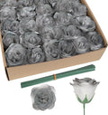 Roses Artificial Flowers,30PCS Glitter Roses Faux Roses with Stems for Wedding Bouquet Party Christmas Home Decor（Gradient Black ）